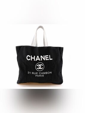 CHANEL VIP Coco Mark 31 Rue Cambon Black & White Canvas Tote Bag - Reversible